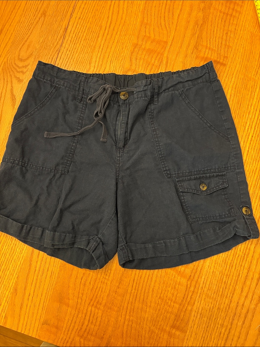 Faded Glory Navy Drawstring Cargo Shorts with Button Flap Pocket